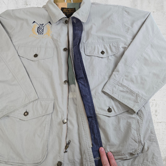 90s Vintage Khaki Canvas Midweight Eddie Bauer Golf Utility Jacket Size Medium - Picture 9 of 14